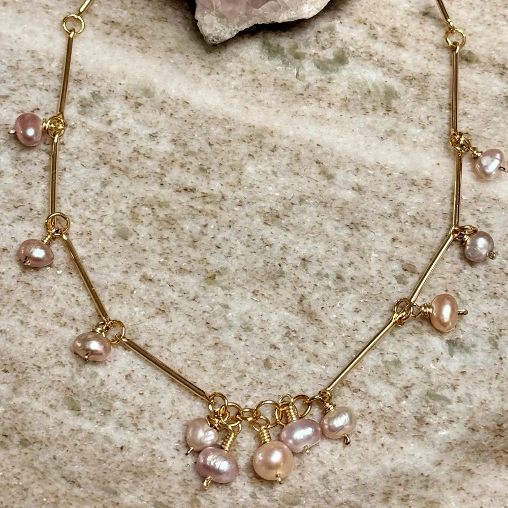Bar-Link Freshwater Pearl Charm Necklace